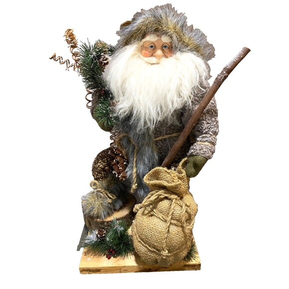 NORDIC SANTA CLAUS Figurine w/Skis Rustic Country Outdoorsman Holiday Xmas Decor - Picture 1 of 10